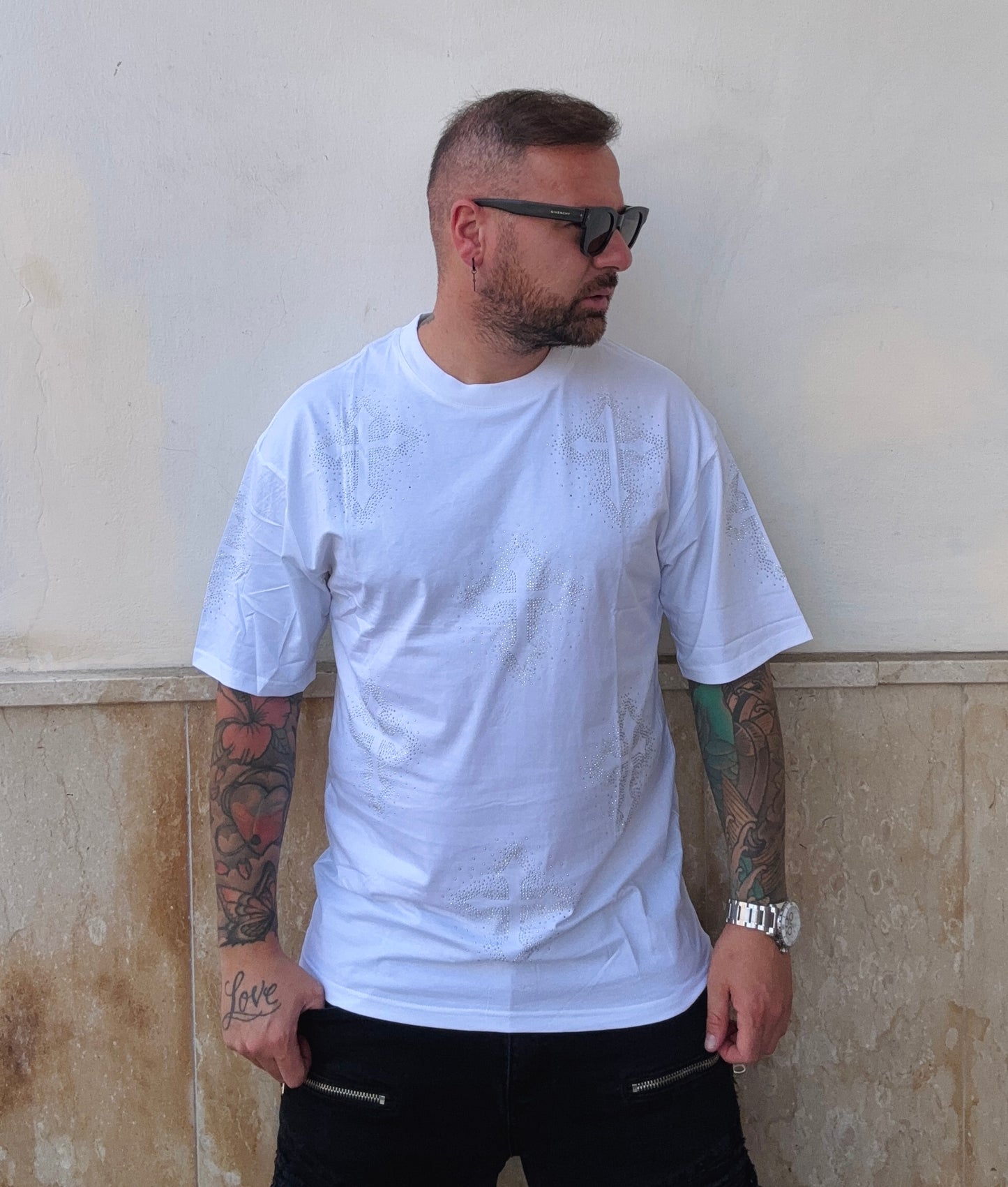 Maglia croci brillantini