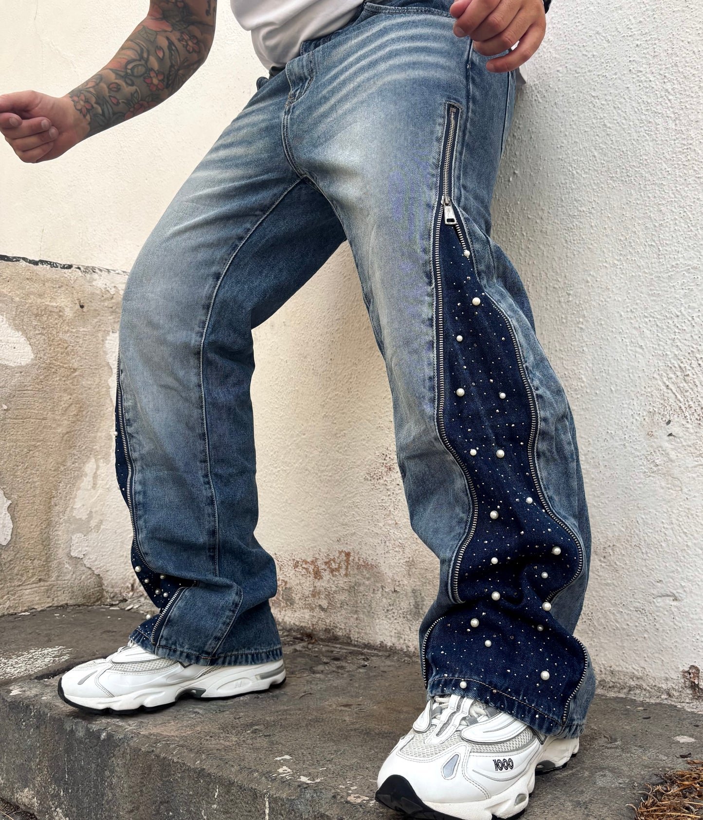 Jeans zip perlato