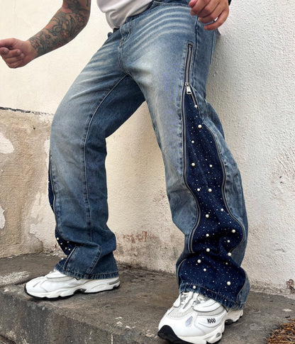 Jeans zip perlato