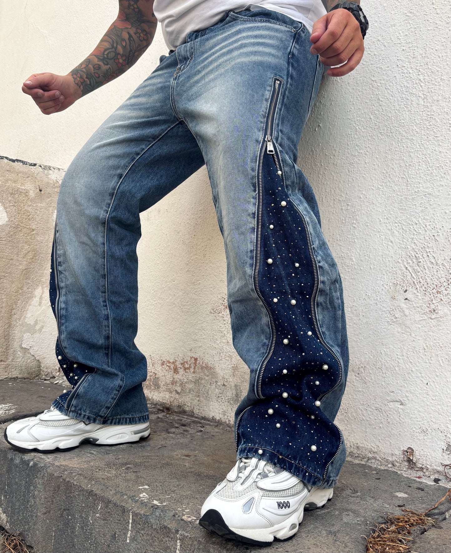 Jeans zip perlato